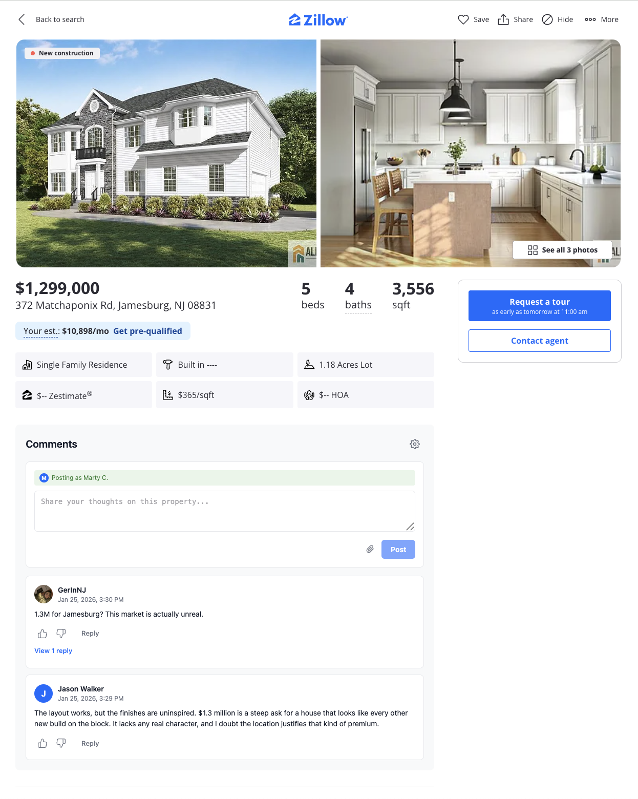 Zillow listing page with Zcomments comment section injected below the property details